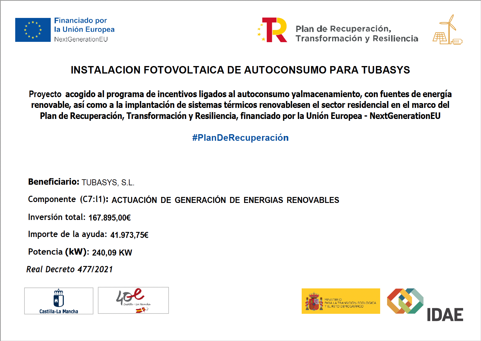 Instalación Fotovoltaica de Autoconsumo para Tubasys